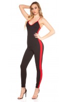 Sexy jumpsuit met contrast strepen zwartrood